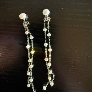 Elegant Silver and White Pearl Drop Earrings